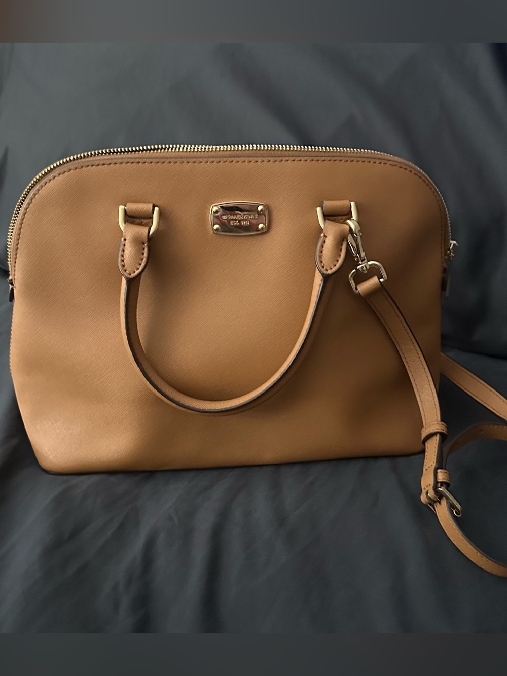 Michael Kors Cognac Leather Satchel with Gold Hardware